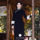 改良高级感加绒加厚 新中式 花开栀夏 黑色旗袍2025冬季