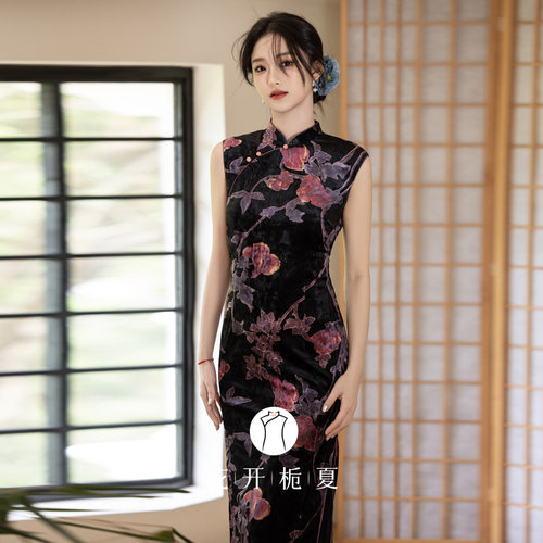 老上海复古风印花旗袍