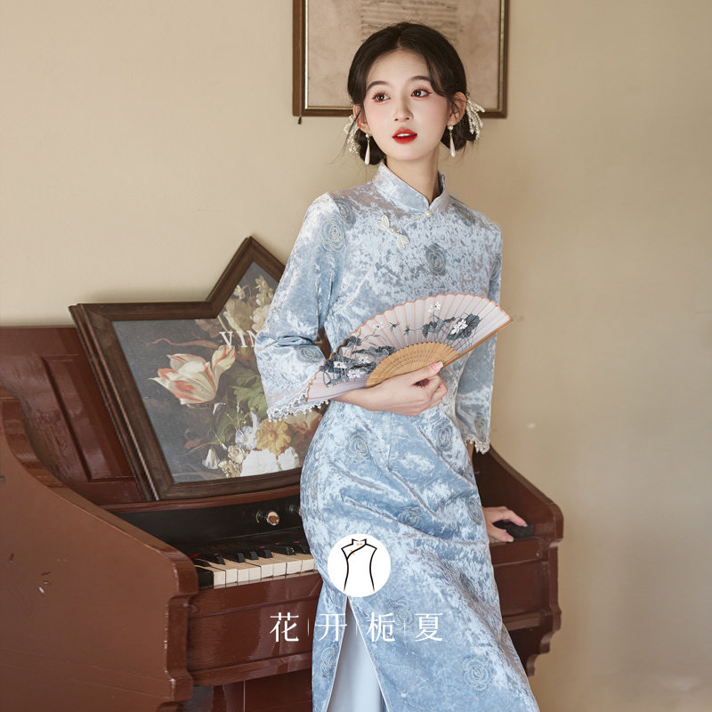 新中式绝美气质蓝色旗袍2025秋季气质高级感年轻款少女连衣裙9/14,女装/女士精品,旗袍,淘宝优惠券,粉丝福利购,淘宝优惠卷