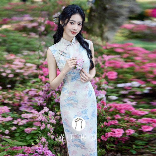 新中式国风少女无袖旗袍修身显白