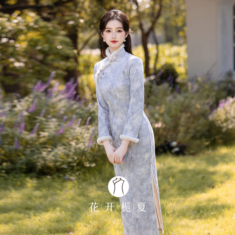 新中式加厚保暖紫色旗袍