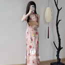 改良無(wú)袖 新中式 旗袍絕美氣質(zhì)年輕款 紅色玫瑰 少女連衣裙