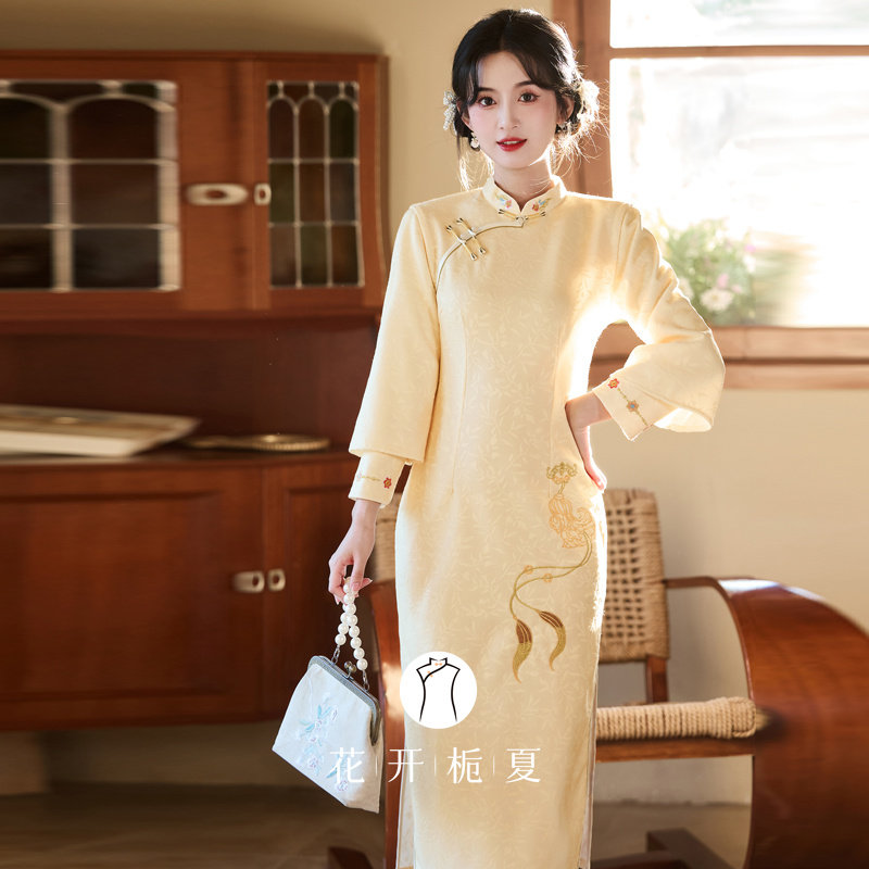 新中式绝美气质黄色旗袍日常可穿
