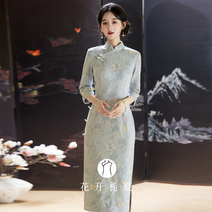 蓝色旗袍新中式改良高端大气上档次年轻款修身显瘦少女连衣裙8/25