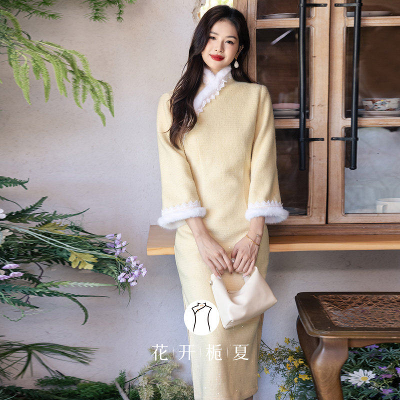 新中式国风高级感黄色旗袍