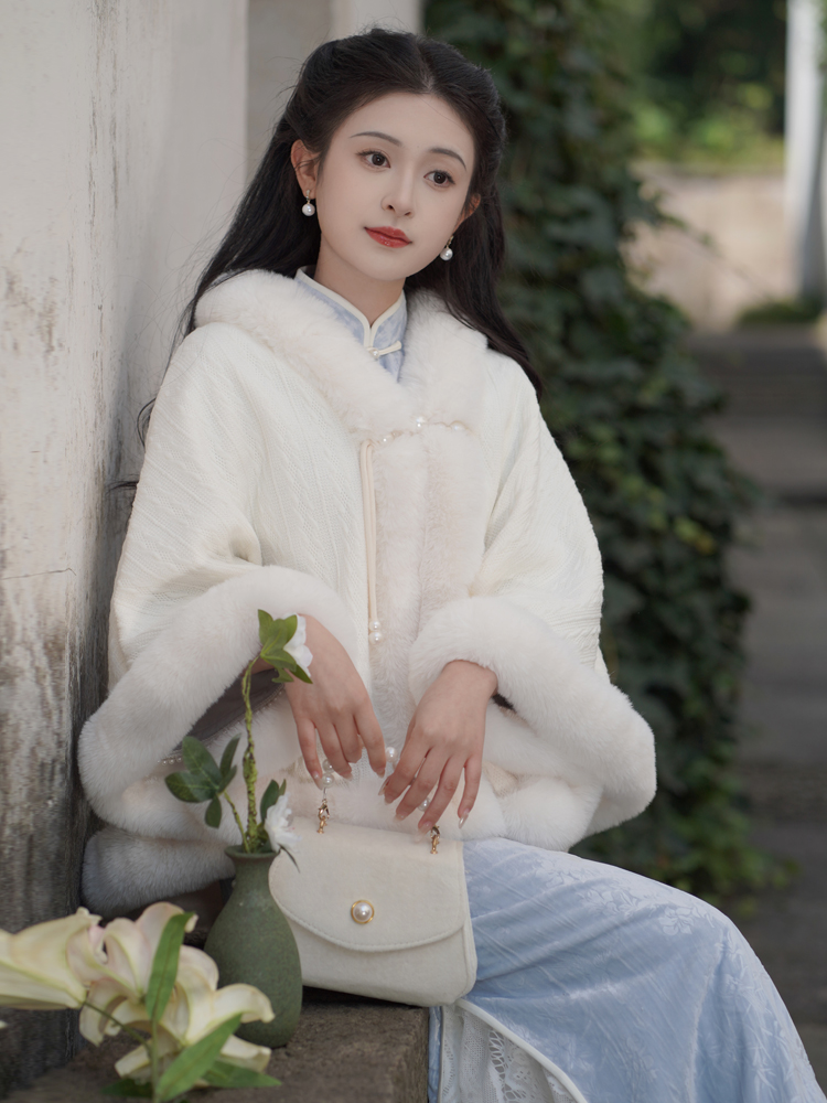 加厚绒斗篷披肩外套配旗袍