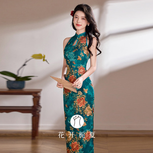 连衣裙3 绝美掐腰显瘦年轻款 新中式 绿色国风挂脖旗袍2026夏款