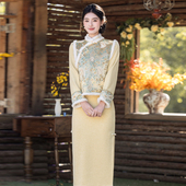 加绒保暖年轻款 国风黄色旗袍马甲套装 少女过年拜年服12 新中式