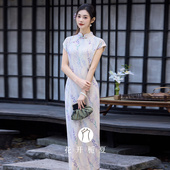 紫色旗袍复古氛围感少女绝美连衣裙1 130曳地长款 薰衣草