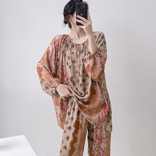 睡衣女春秋夏大码200斤胖MM绵绸家居服可外穿空调服女士棉绸套装