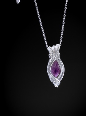 玄素Astro天然紫水晶护身石吊坠女紫色晶芽原石挂坠手工绕丝项链