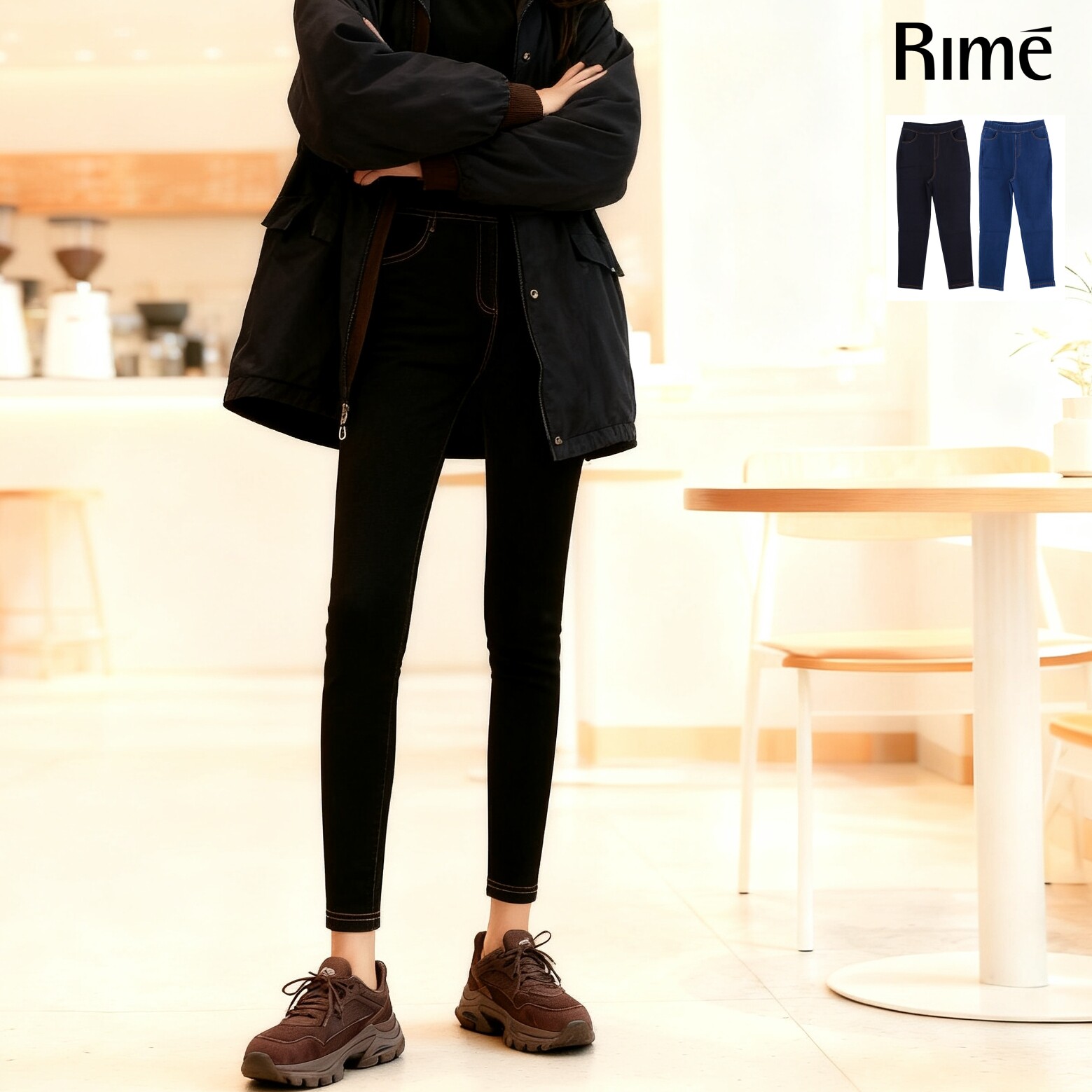 Rime韵魅高弹牛仔老爹裤高腰大码棉质柔软外穿大码女裤子秋冬女裤