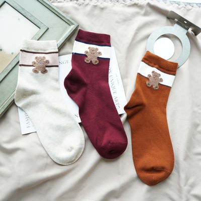 2025秋冬Rime韵魅小熊休闲抗菌女棉袜精梳棉高弹防臭亲肤卡通无骨