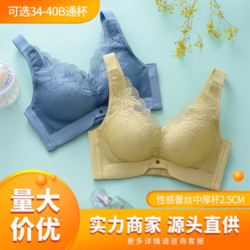 曼尼皇后内衣实体店款蕾丝背心无钢圈文胸中厚聚拢宽肩带厂家