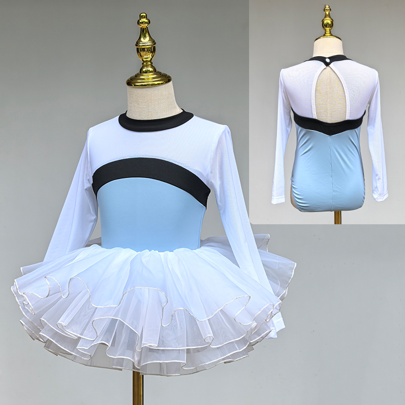儿童舞蹈服女童长袖小高领连体