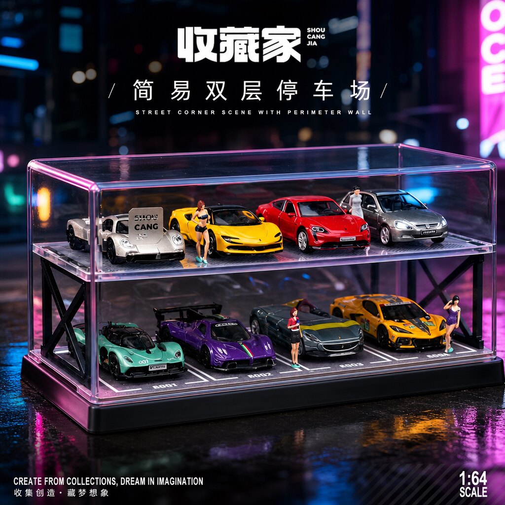 收藏家1:64微缩停车场模型适用多美卡适用风火轮男孩汽车模型摆件 - 实物图