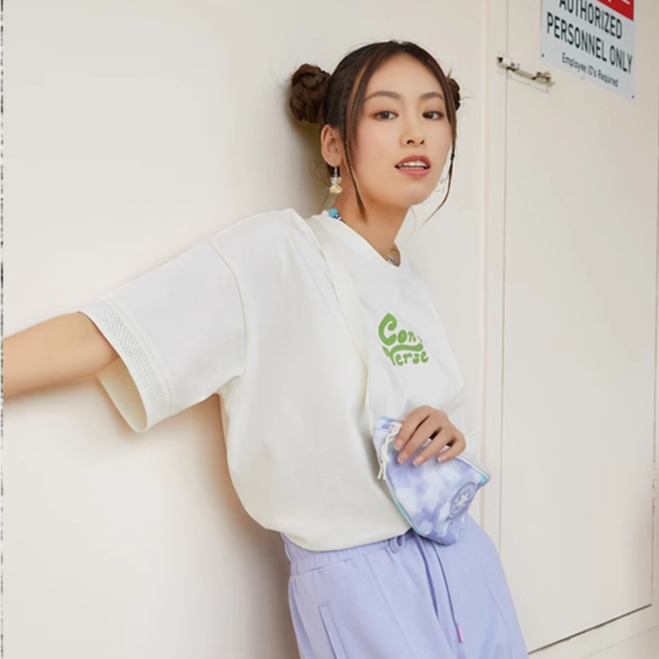 匡威白色纯棉衬衫T恤度假风短袖宽松女款 10021964  10024354