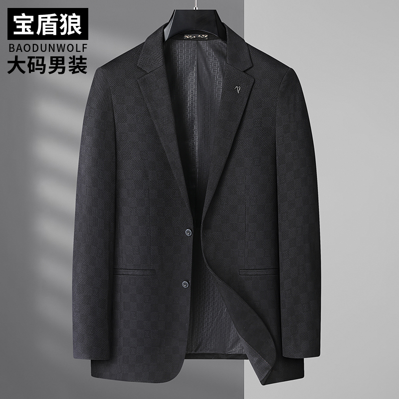 胖子宽松休闲单件正装西服外套秋季新款加肥加大码男士平驳领西装