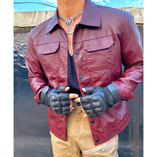 BUDDYBODY帅气男孩PU皮修身 多口袋潮流外套 翻领机车皮衣夹克工装