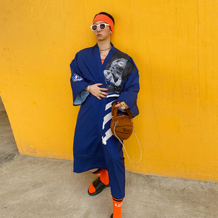 BUDDYBODY美国队橄榄球街头休闲长袖宽松薄款超长T恤外套潮流和服