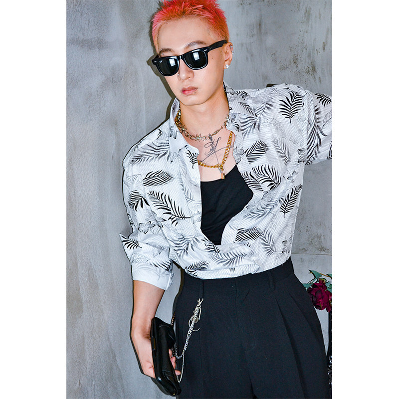 度假美式复古设计感潮流长袖衬衣