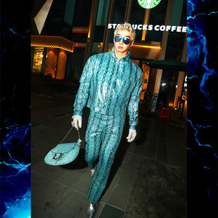 套装 PU皮蛇纹皮衣皮裤 翻领宽松廓形短款 BUDDYBODY摩登街头美式