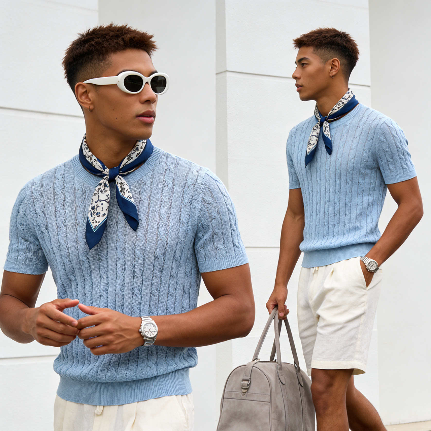 BUDDYBODY法式老钱风英伦绅士休闲修身圆领短款麻花针织中袖T恤