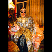 BUDDYBODY欧美嘻哈宽松超长仿真丝性感豹纹个性 缎面印花奢华睡袍