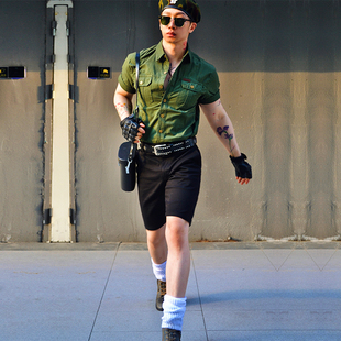 修身 短袖 衬衣 户外休闲翻领休闲多口袋复古工装 BUDDYBODY帅气美式