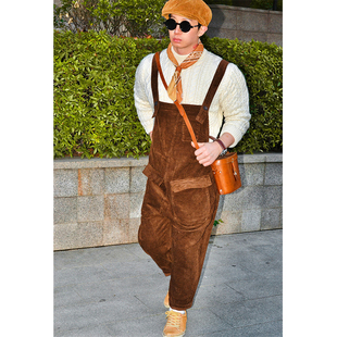 灯芯绒背带裤 BUDDYBODY复古英伦风宽松休闲阿美咔叽工装 连体裤