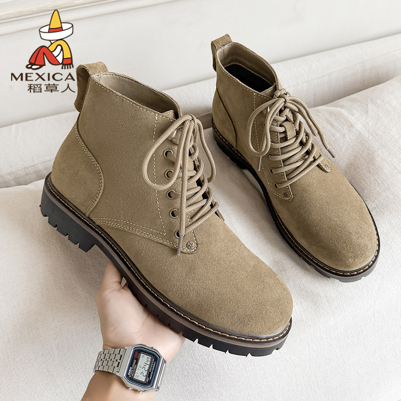 稻草人马丁靴冬季新款美式工装靴男款复古短靴真皮中帮户外沙漠靴,流行男鞋,马丁靴,淘宝优惠券,粉丝福利购,淘宝优惠卷