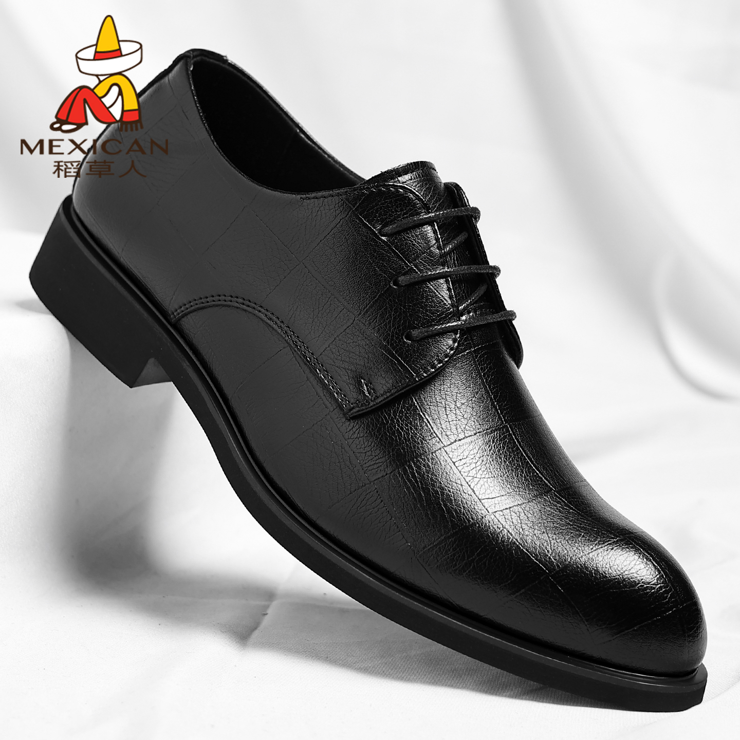 稻草人皮鞋正装增高大码真皮婚鞋