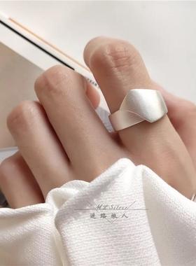 韩版不规则磨砂纯银中性风戒指