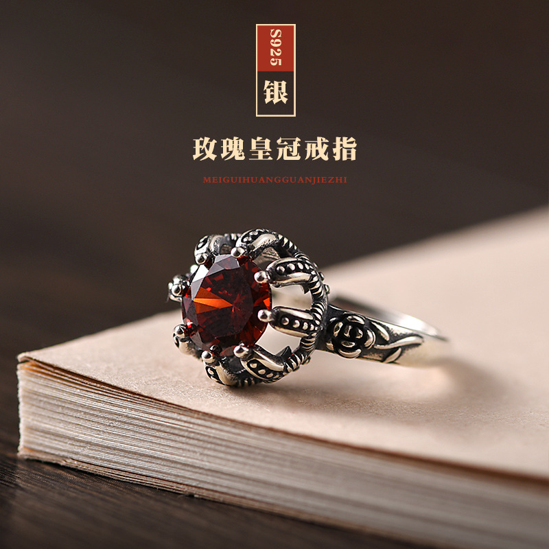 bugiel复古泰银皇冠戒指女潮时尚个性开口指环男士小