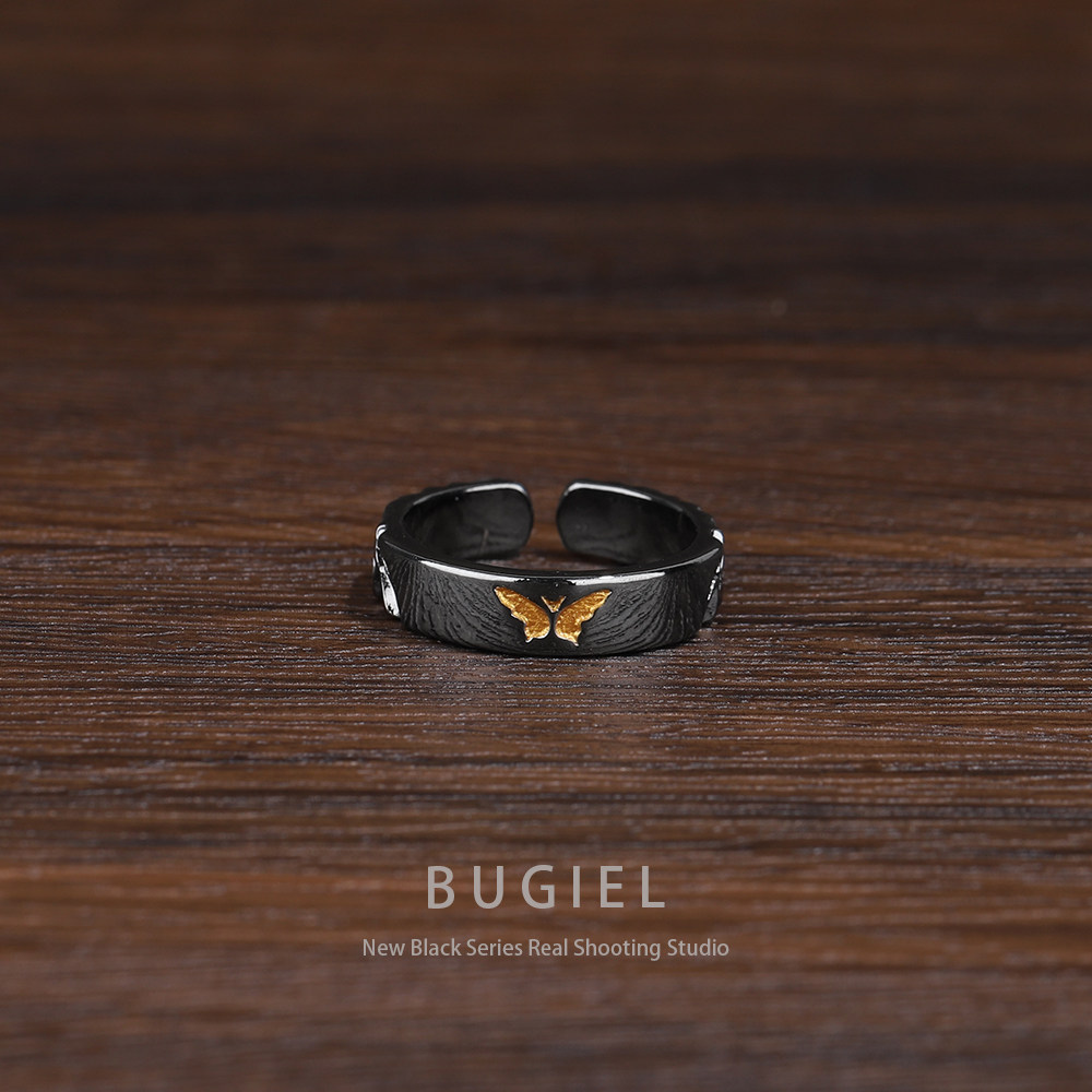 BUGIEL黑蝴蝶戒指男高级感复古原创小众设计黑色开口指环女戒子