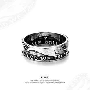 bugiel 新品美国经典我们信仰上帝浮雕刻复古仿摩根硬币戒指男潮