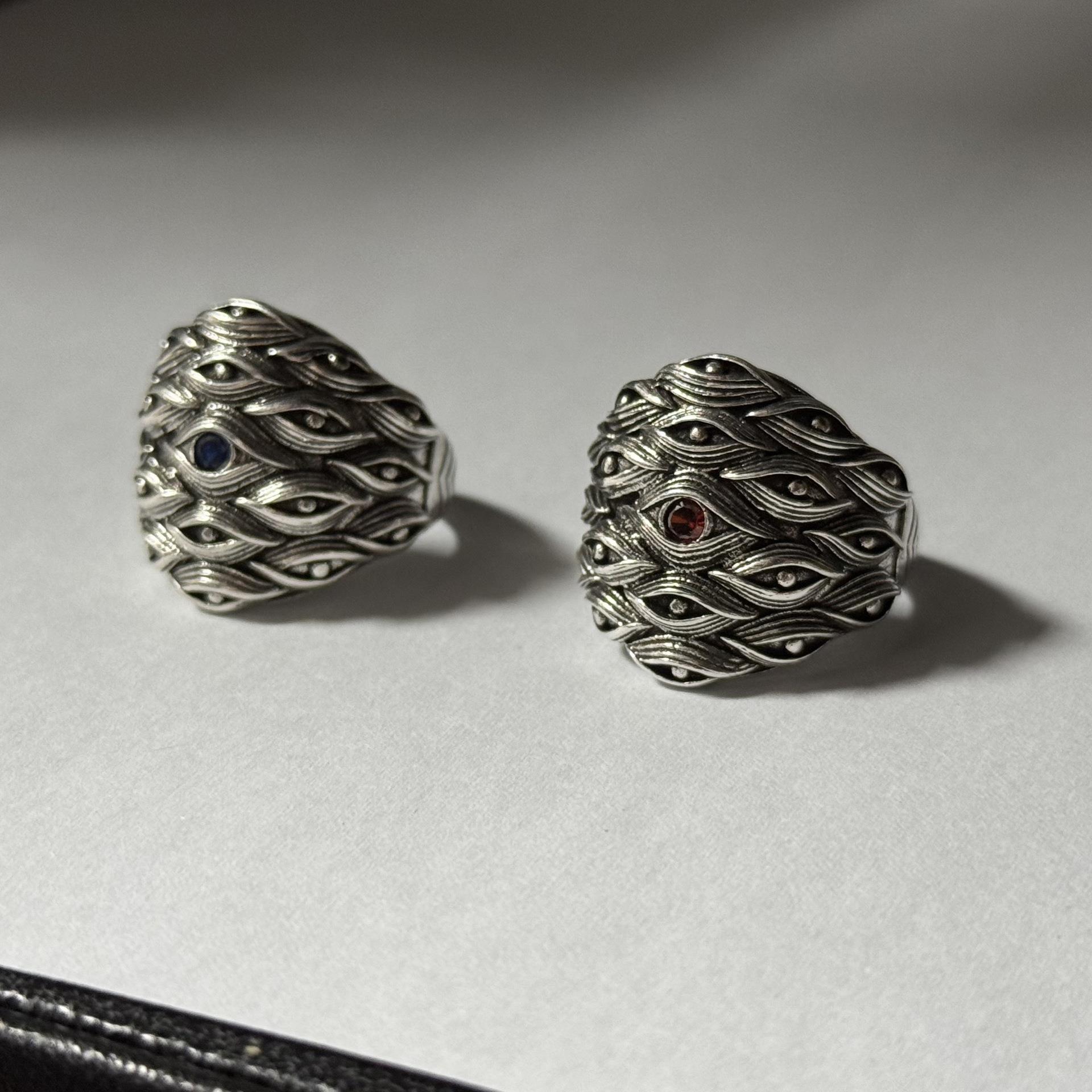 bugiel百目妖怪眼睛复古开口食指戒指男女个性潮流嘻哈夸张宽版指