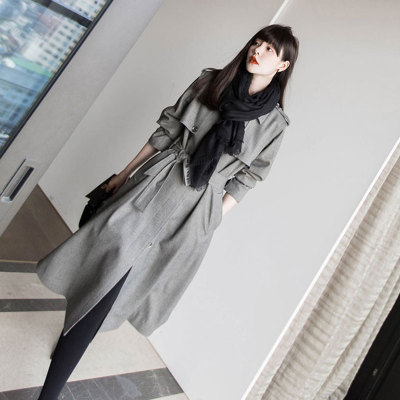 韩系高级感灰色风衣外套女中长款