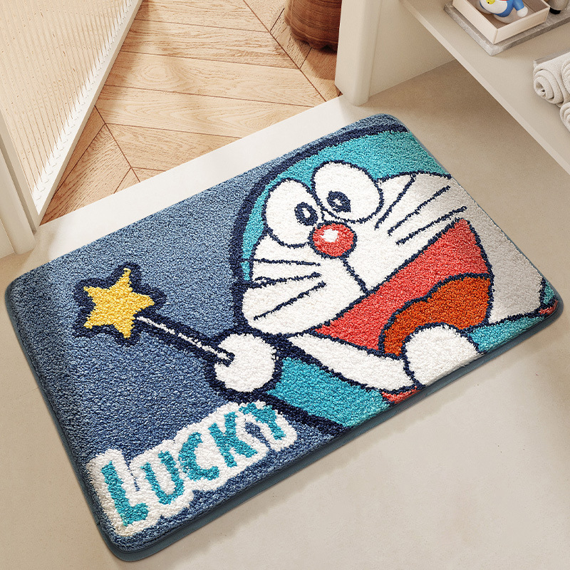 哆啦A梦植绒浴室吸水地垫密织提花防滑垫卫生间入门脚垫植绒地垫