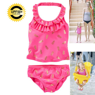 小染色微瑕儿童泳衣女童分体泳衣婴儿中大童烫金泳衣 10Y size