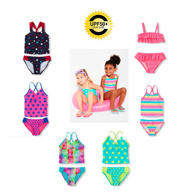 size:3T-14Y外贸包邮女童女孩小中大童防紫外线分体泳衣防晒泳衣