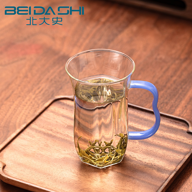 2025新款彩把玻璃绿茶杯家用水杯图片
