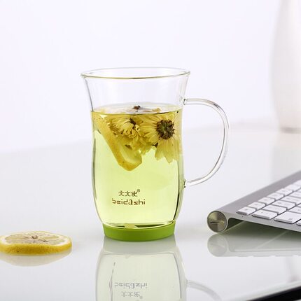 北大史耐热玻璃杯带把透明办公家用绿茶杯创意花茶杯女喝水杯子