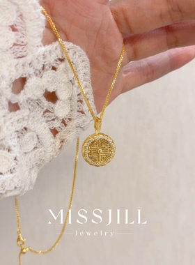 MISSJILL 宫锁福运｜新中式黄金色S925纯银古法高级雕花项链秋冬