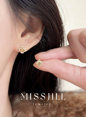 MISSJILL 季动｜小众不对称设计精致黄锆石通体S925纯银耳钉日常