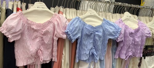 清仓No退No换 方领泡泡袖上衣女夏季褶皱抽绳收腰显瘦