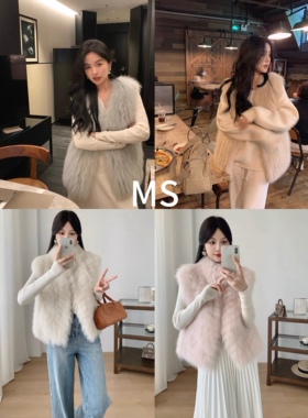 整皮狐狸毛皮草马甲女2025秋冬新款海宁时尚显瘦皮毛一体外套背心