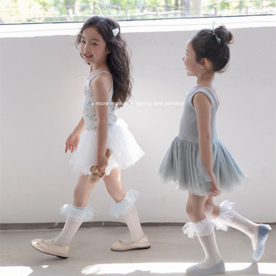 女童中筒袜夏季薄款网纱花边儿童公主袜韩系宝宝网眼堆堆袜长筒袜