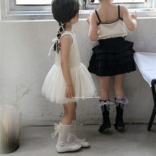 儿童袜子夏季薄款纯色网眼袜宝宝中筒袜韩系女童蝴蝶结甜美小腿袜