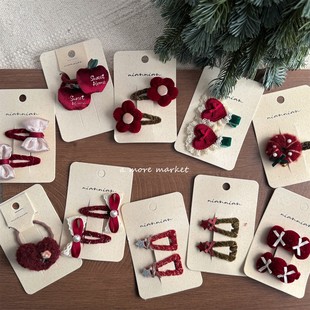 满3对 念念niannian圣诞气氛儿童发夹韩系宝宝新年刘海夹边夹 包邮